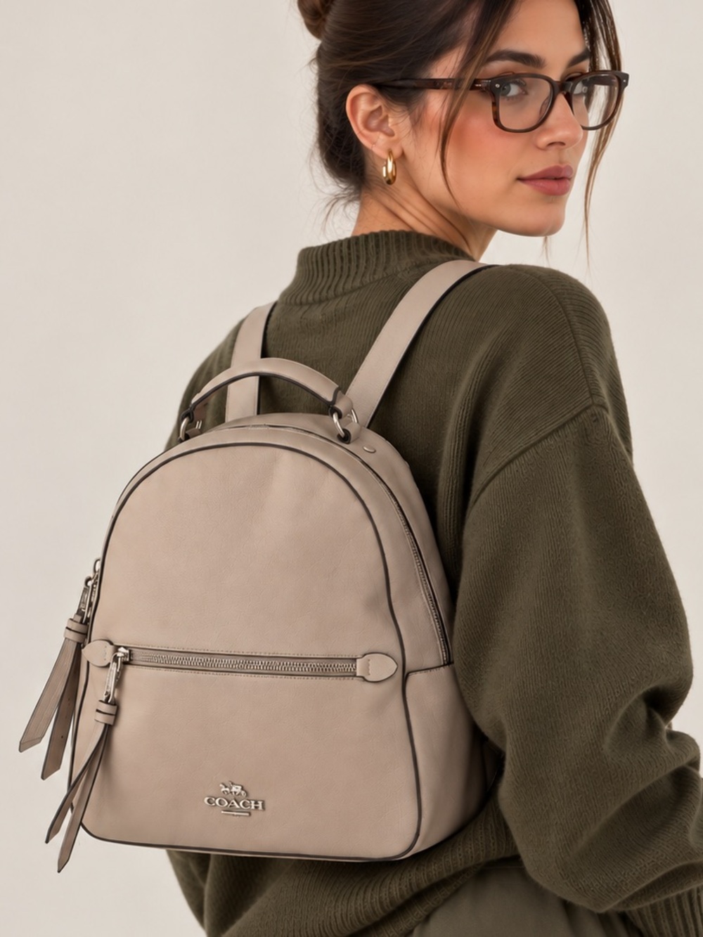 Coach Crossgrain Leather Jordyn Beige Backpack